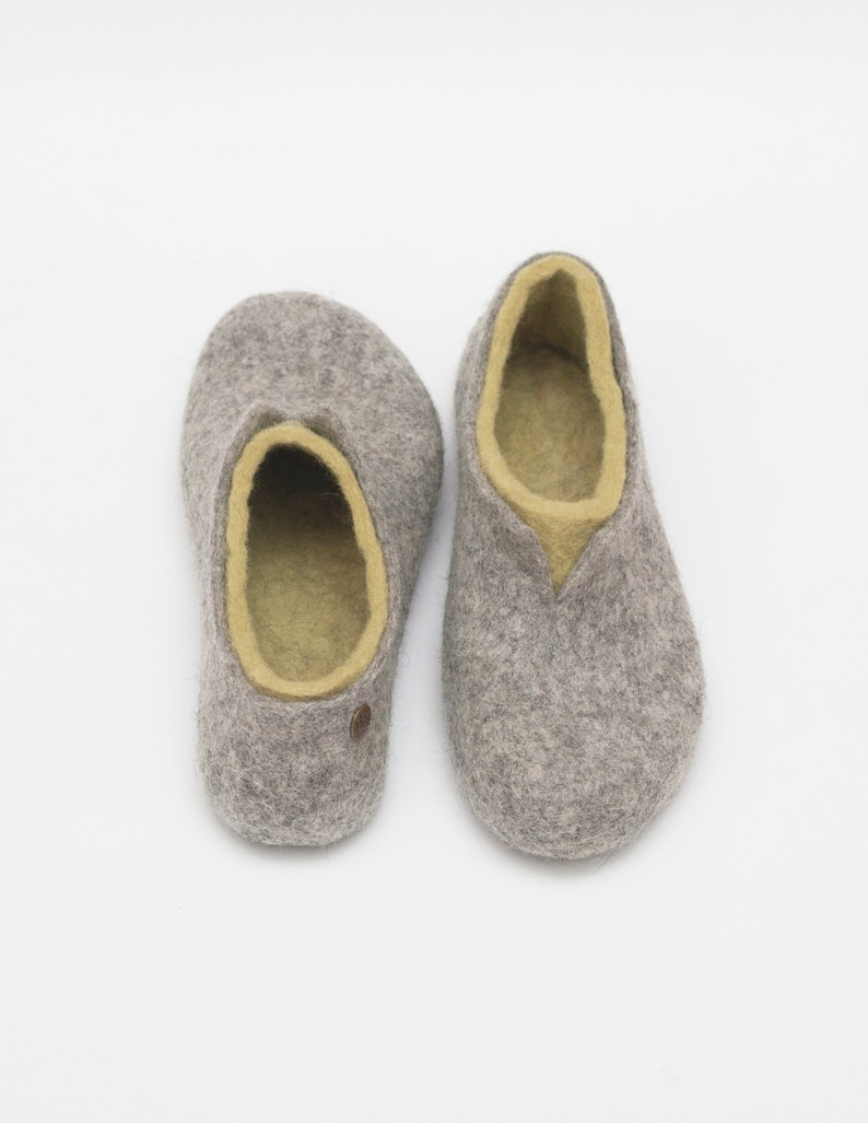 Felted slippers for women lovely natural women's house shoes in colors of olive green and grey image 2