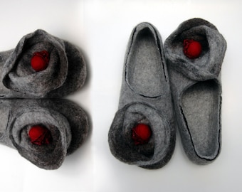 Felted slippers for women Grey home shoes