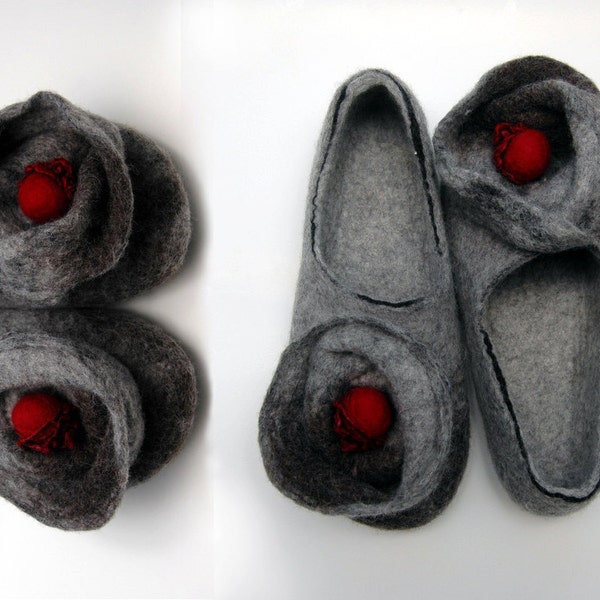 Felted slippers for women Grey home shoes