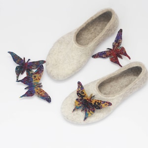 Felted slippers for women with felted butterflies