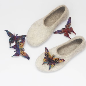 Felted slippers for women with felted butterflies image 1