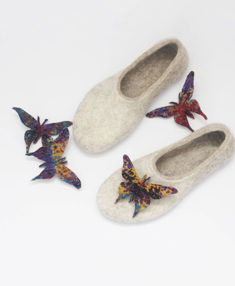 Felted slippers for women with felted butterflies image 1