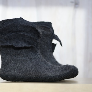 Felted Booties for women in charcoal grey, can be worn as winter snow boots