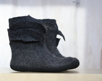 Felted Booties for women in charcoal grey, can be worn as winter snow boots