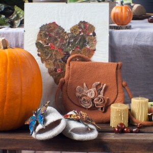 Felted slippers for women slip in slippers with colorful butterflies image 5