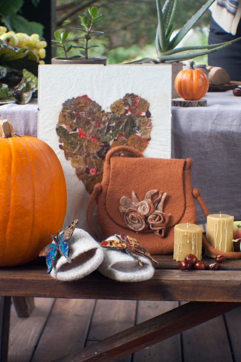 Felted slippers for women slip in slippers with colorful butterflies image 5