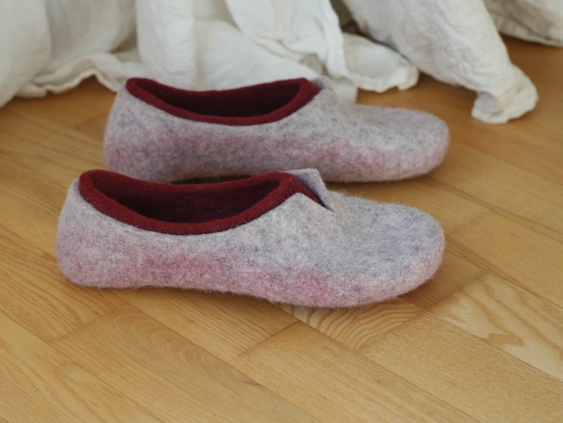 Felted slippers for women natural and colourful woollen clogs for home image 7