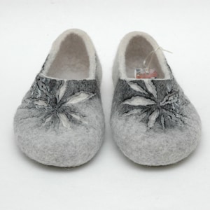 Felt slippers for woman, slippers in natural grey and white shades or with some details of lilac, custom sizes, Christmas gift