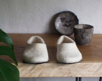 Felted slippers for women - White wool home shoes