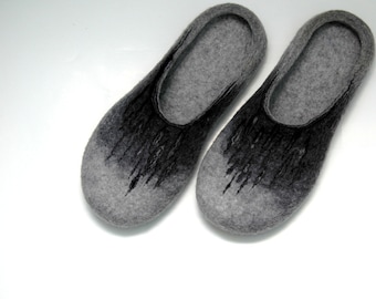 Felt slippers for men, handmade wool mules, felted house shoes, Boho new home gifts