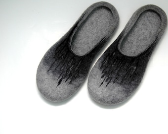 Felted Slippers for Women in grey and black