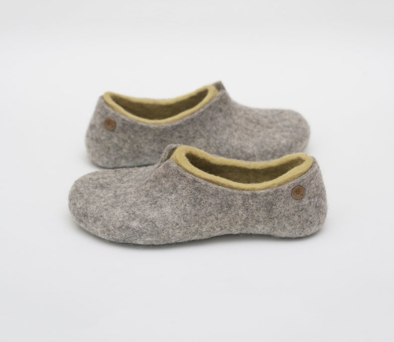 Felted slippers for women lovely natural women's house shoes in colors of olive green and grey image 5