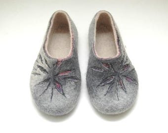 Handmade Felt Slippers, Grey Wool House Shoes, Custom Sizes