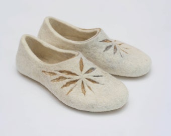 Felted slippers for women - White home shoes or Bride slippers