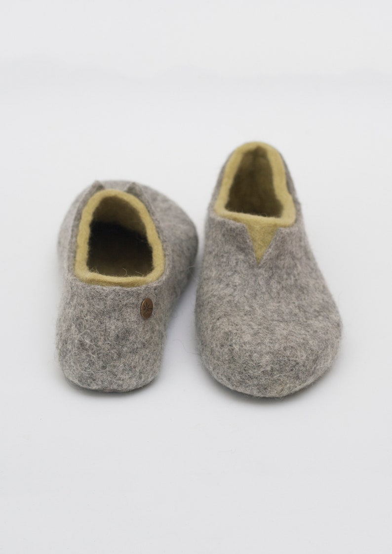 Felted slippers for women lovely natural women's house shoes in colors of olive green and grey image 3