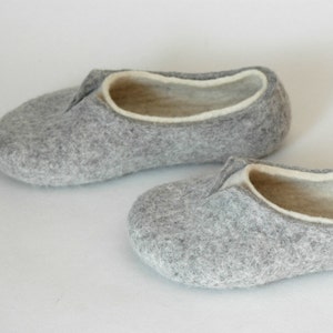 Felted slippers for women lovely natural womens house shoes in colors of white and grey image 4