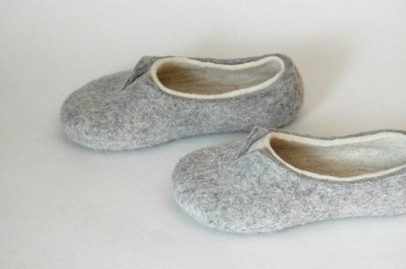 Felted slippers for women lovely natural womens house shoes in colors of white and grey image 4