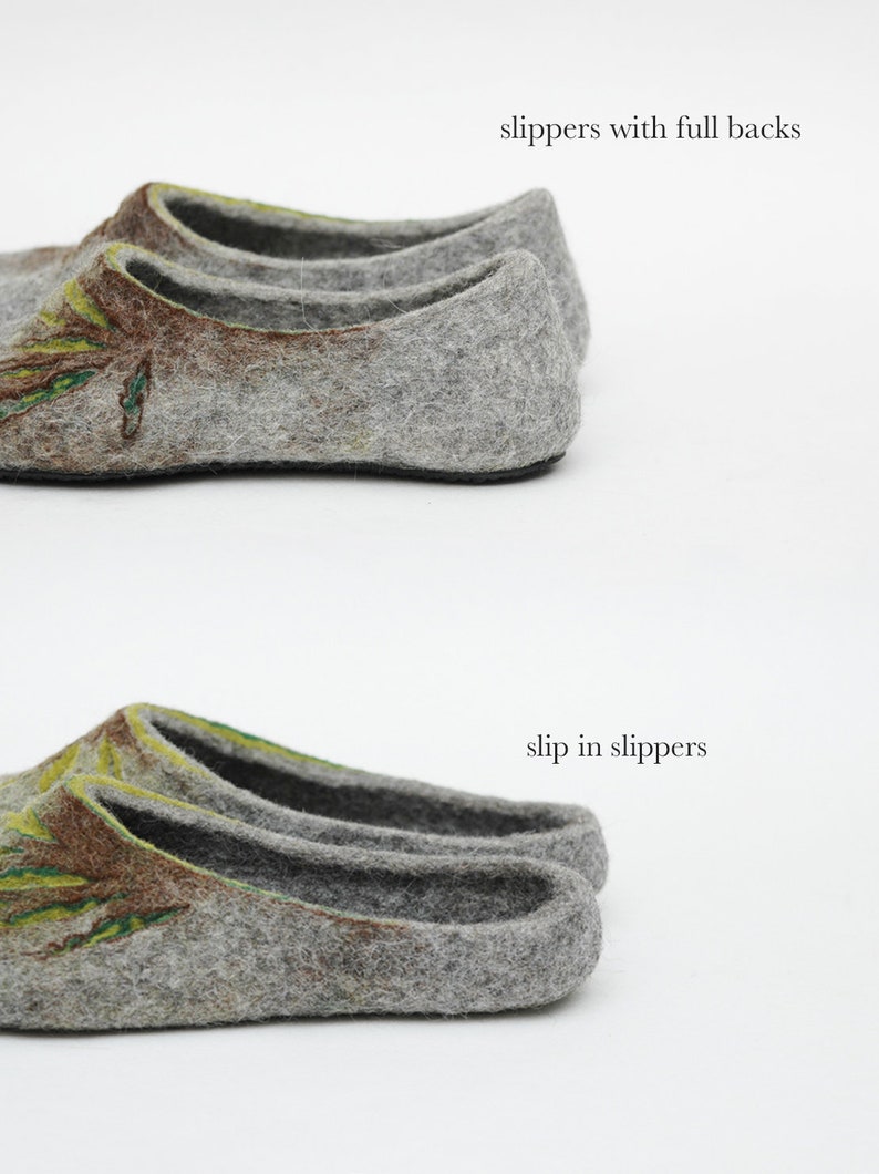 Felted slippers for women lovely natural women's house shoes in colors of olive green and grey image 7