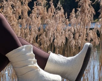 Felted Wool Winter Boots for Women, Dark Handmade Boots, Natural Boiled Wool Footwear, Made in Europe
