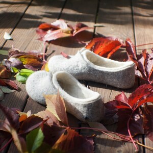 Felted slippers for women lovely natural womens house shoes in colors of white and grey image 5