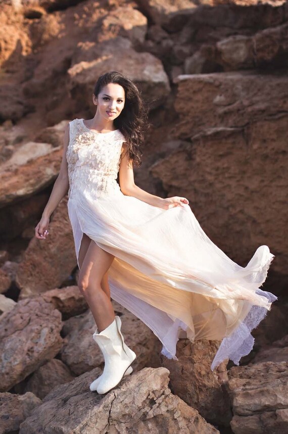White Felted Boots for Rustic Wedding 