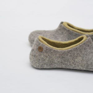 Felted slippers for women lovely natural women's house shoes in colors of olive green and grey image 6