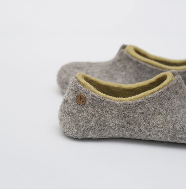 Felted slippers for women lovely natural women's house shoes in colors of olive green and grey image 6