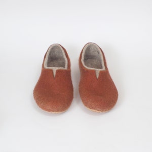 Felted slippers for men boiled wool home shoes with rubber soles Burned orange color image 2