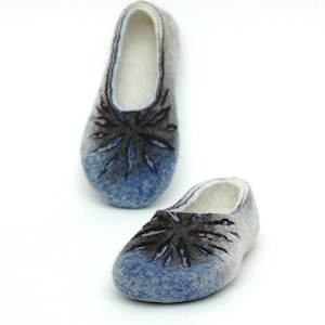 Felted slippers for women in white, blue, grey and brown