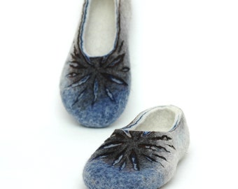 Felted slippers for women in white, blue, grey and brown