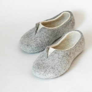 Felted slippers for women lovely natural womens house shoes in colors of white and grey image 3