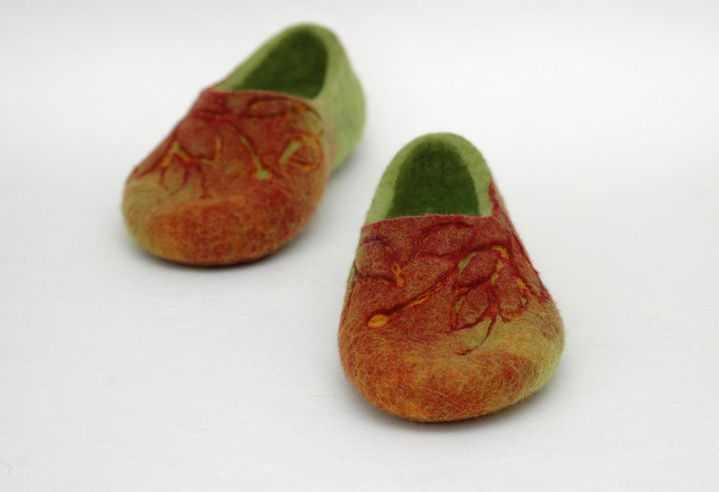 Felted slippers for women in green ad brick red perfect birthday or housewarming gift image 4