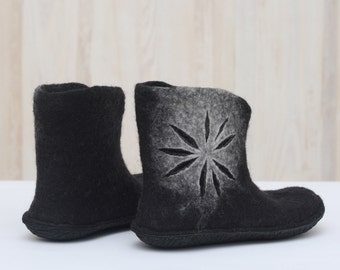 Felted shoes - Black ankle boots for women