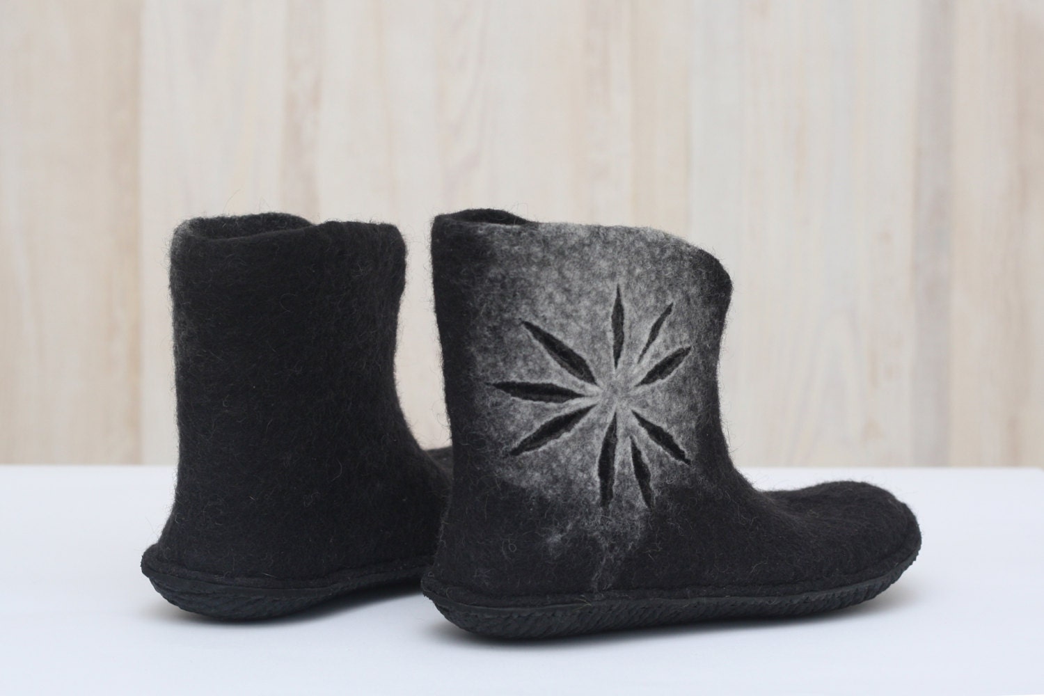 Felted shoes - Black ankle boots for women