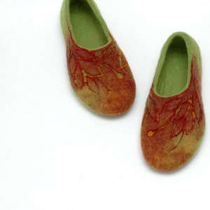 Felted slippers for women in green ad brick red perfect birthday or housewarming gift image 2