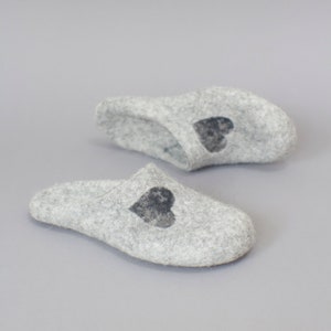 Felt slippers, Women home shoes with little hearts, Felted indoor slides, Boho new home gifts