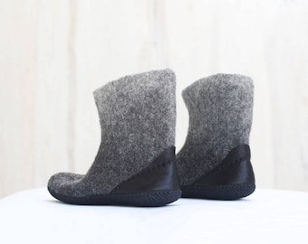 Grey felted boots for women - perfect booties for spring, autumn, and winter. Snow booties