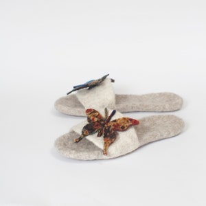 Felted slippers for women slip in slippers with colorful butterflies image 7