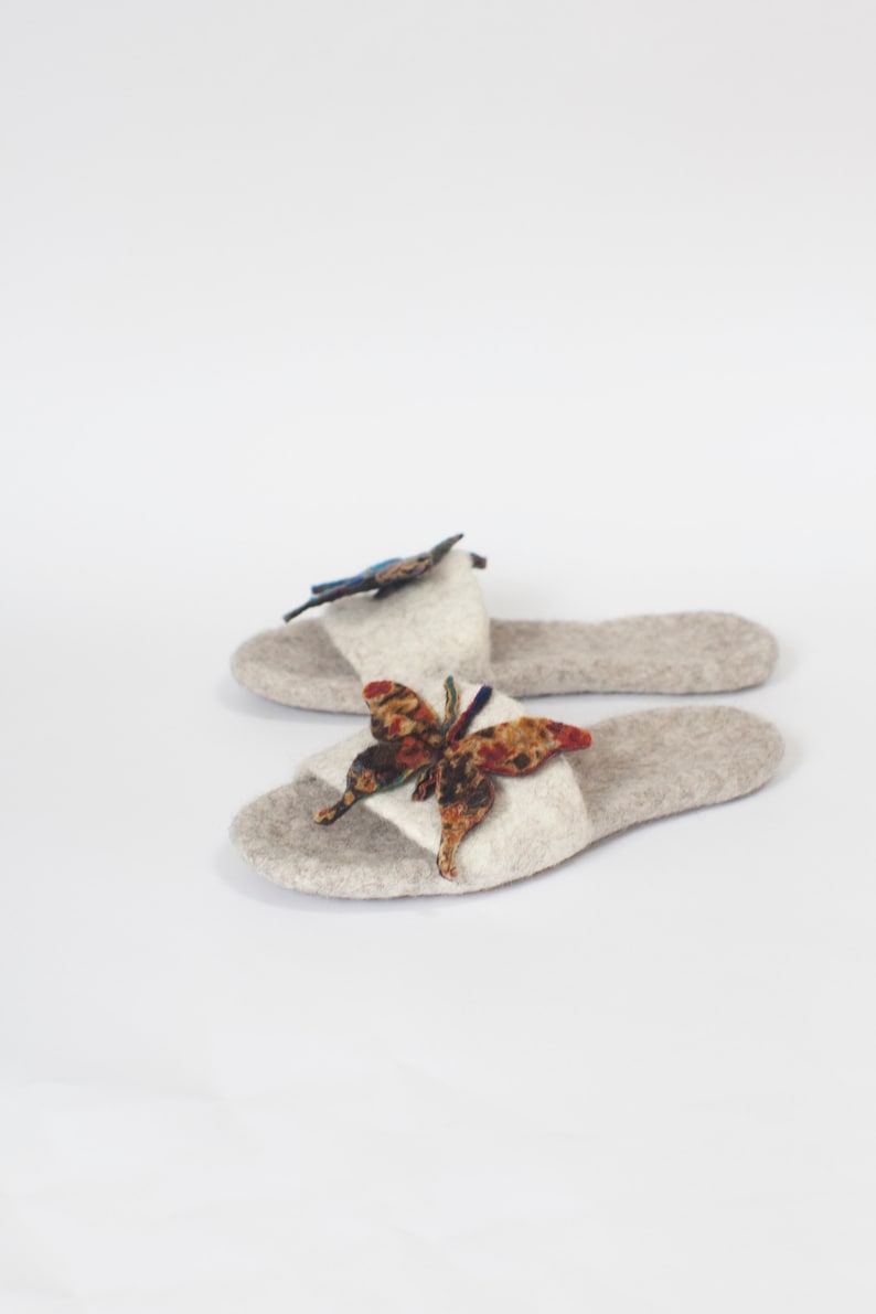 Felted slippers for women slip in slippers with colorful butterflies image 7