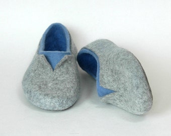 Felt slippers fo men in grey and blue, More colors available, custom sizes, Anniversary gift