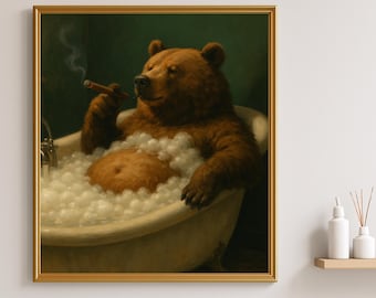 Funny Bear Bathroom Wall Art | Bear in Bathtub Print | Quirky Bathroom Decor | Animal Wall Art | Digital Download |
