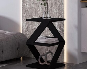 Mesa auxiliar moderna en forma de Z negra