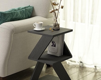 Mesa auxiliar moderna en forma de Z en color antracita