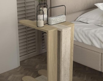 Mesa auxiliar de travertino, mesa auxiliar estrecha moderna