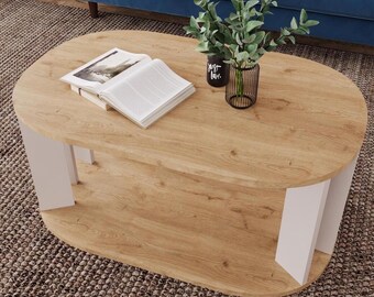 Mesa de centro moderna de madera de 90 cm. Mesa de salón minimalista.