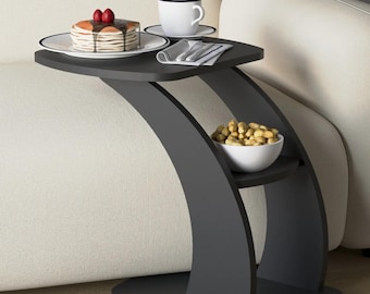 Mesa auxiliar con ruedas en forma de C de color gris antracita