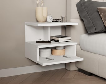 Mesita de noche flotante blanca con cajón para montar en la pared