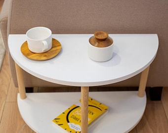 Mesa auxiliar semicircular blanca