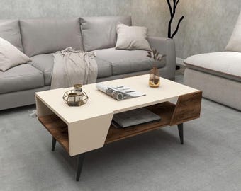 Mesa de centro moderna de nogal beige
