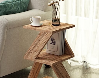 Mesa auxiliar moderna en forma de Z de color marrón